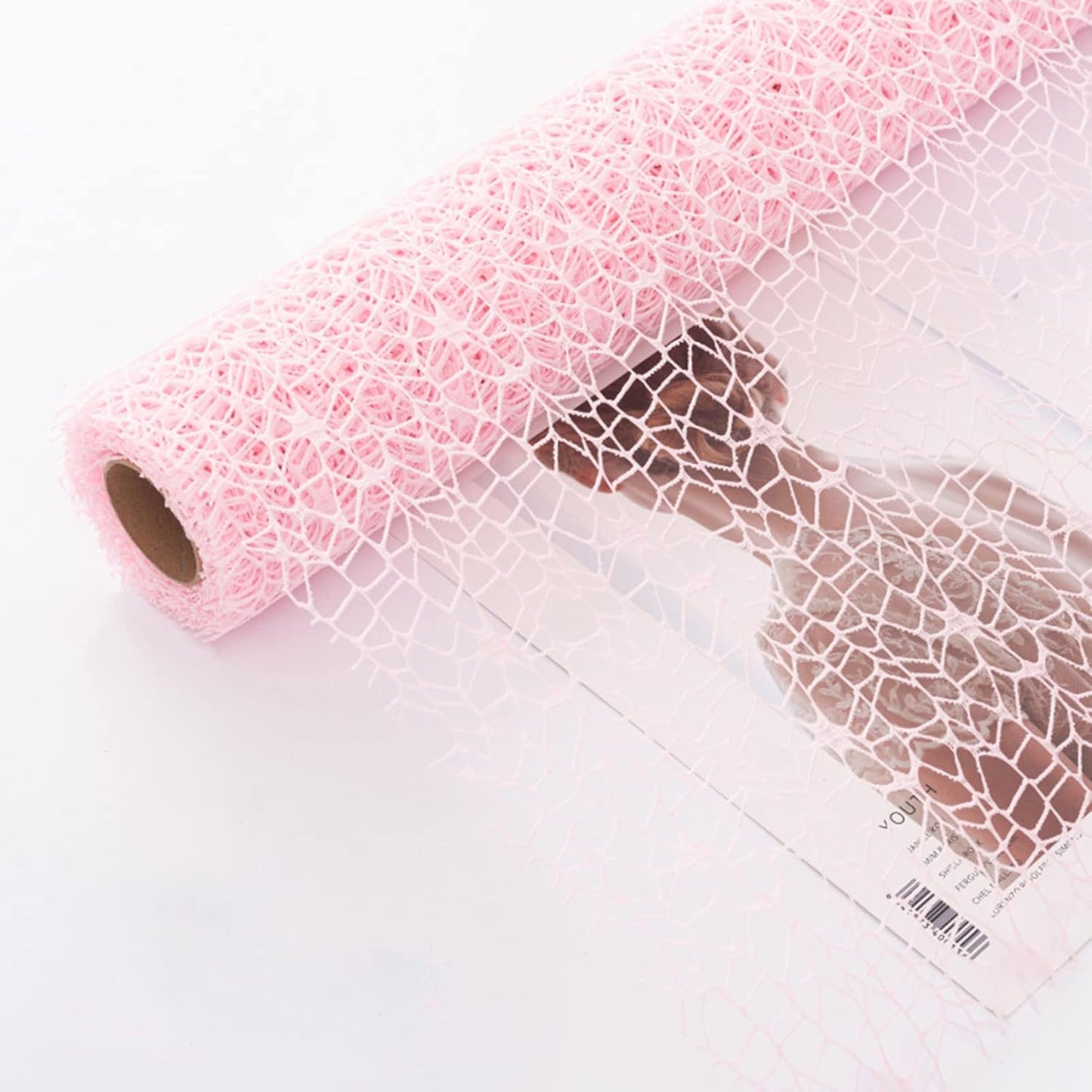 Korean Jacquard Net Mesh Openwork Floral Wrapping Paper 1 Roll Florist Supplies Flower Bouquet Wrapping Paper Floral Supplies for Fresh Flowers, 50cm x 5 Yard (Cherry Blossom Powder)