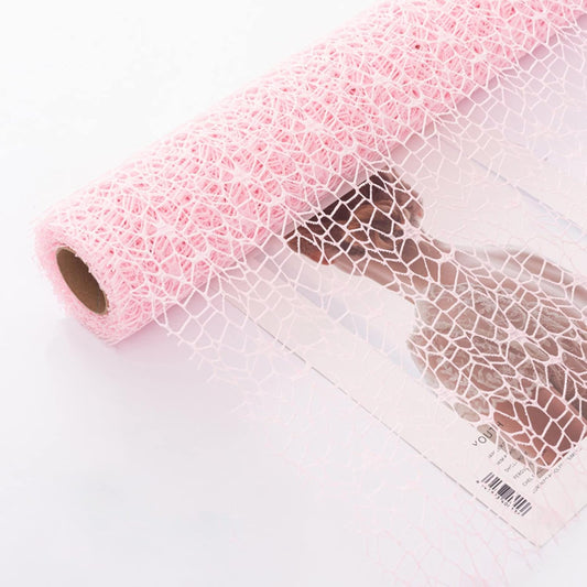 Korean Jacquard Net Mesh Openwork Floral Wrapping Paper 1 Roll Florist Supplies Flower Bouquet Wrapping Paper Floral Supplies for Fresh Flowers, 50cm x 5 Yard (Cherry Blossom Powder)