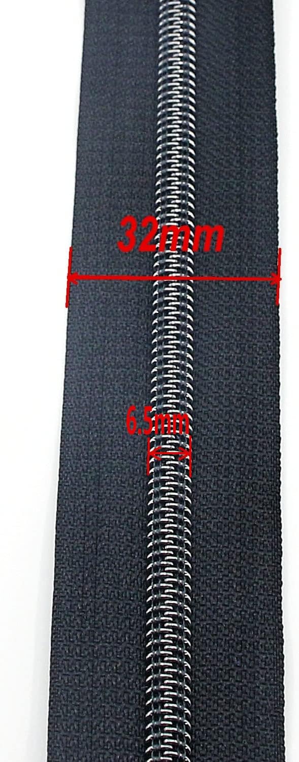 Leekayer #5 Black Nickel Metallic Nylon Coil Teeth Zippers by The Yard Bulk 10 Yards Zipper Tape with 25pcs Black Nickel Sliders for DIY Sewing Tailor Craft Bag(Black)