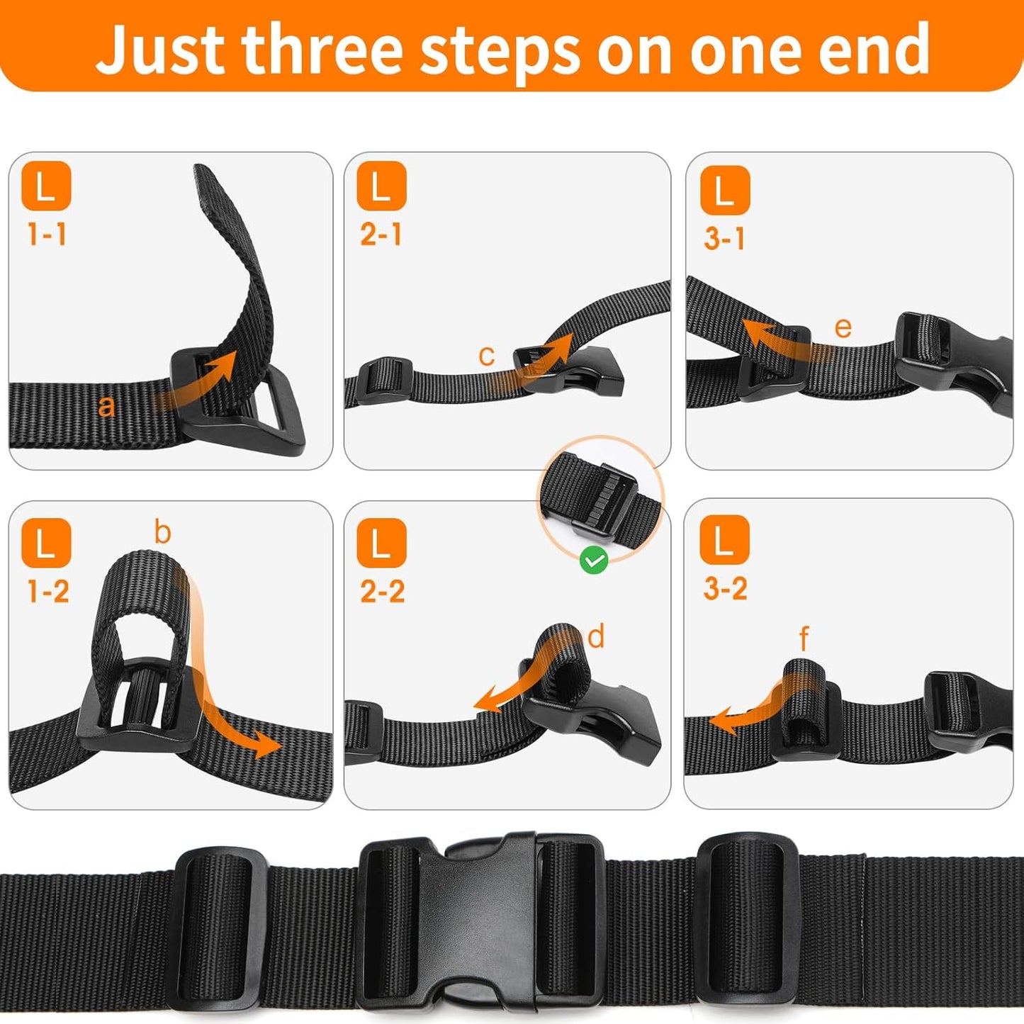 2" Heavy-Duty Buckle & Straps Set: 6-Pack Side Release Plastic Buckles, 6 Yards of Thick Nylon Webbing, 12 Tri-Glide Slide Clips, No Sewing Required (2" Combo Set)