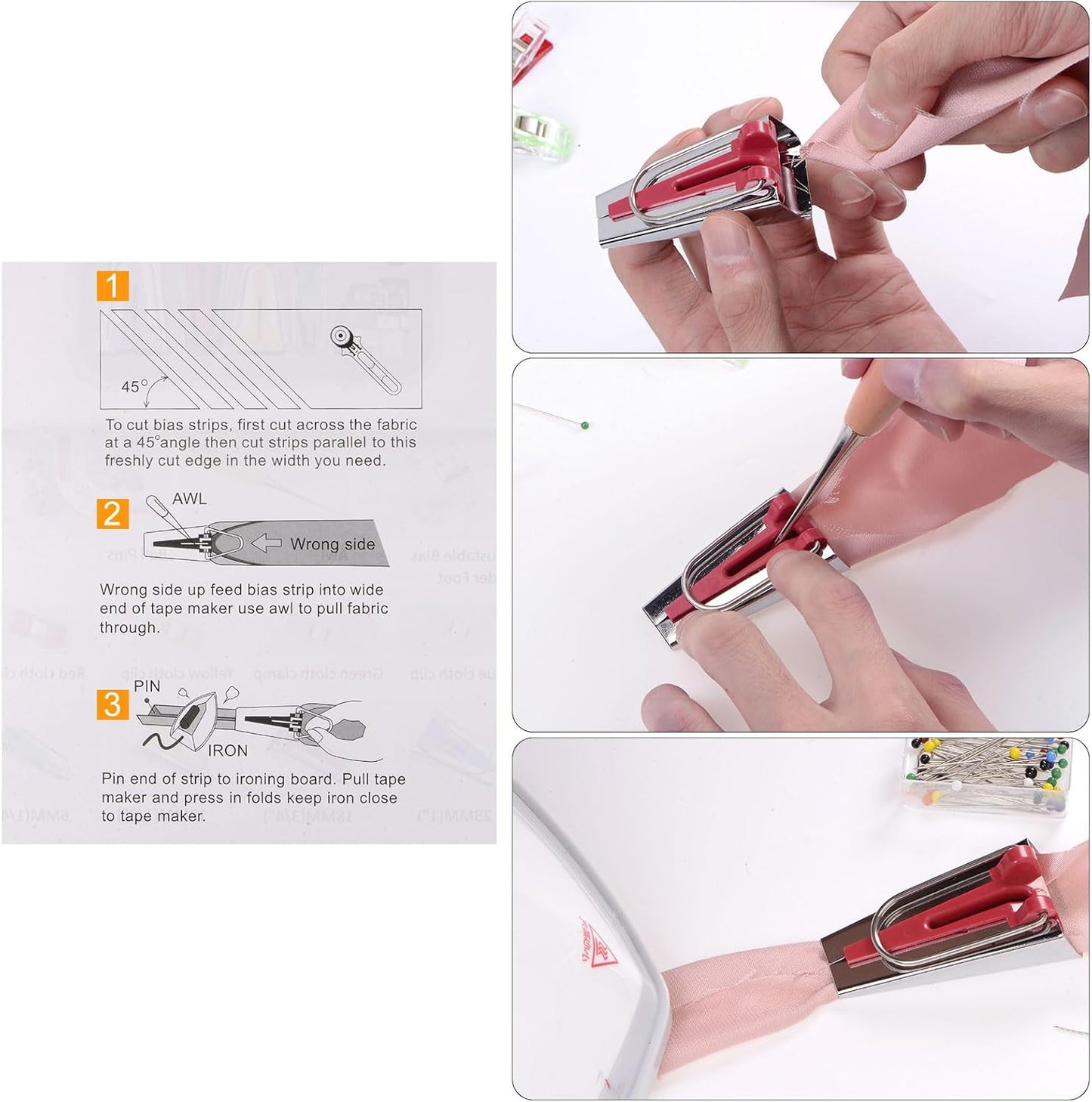 HARFINGTON Bias Tape Maker Kit 25mm Single and Double Fold Fabric Bias Binding Maker Sew Tool for Fabric Quilting Sewing Crafting DIY, Blue