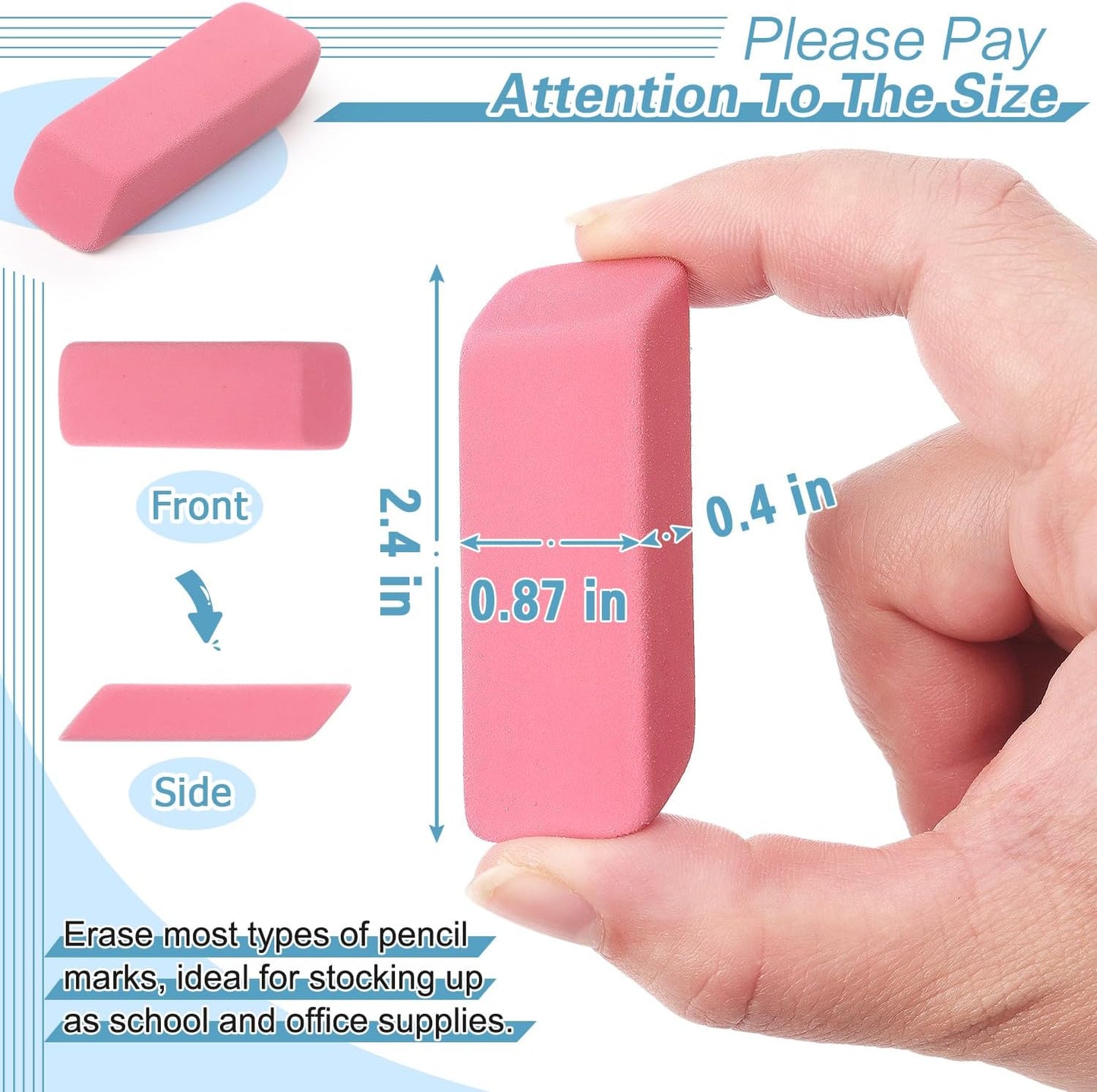 ZZTX 12 Pack Pink Erasers Pencil Erasers for Kids, Large Bulk Pink Eraser for School, Art Erasers for Drawing