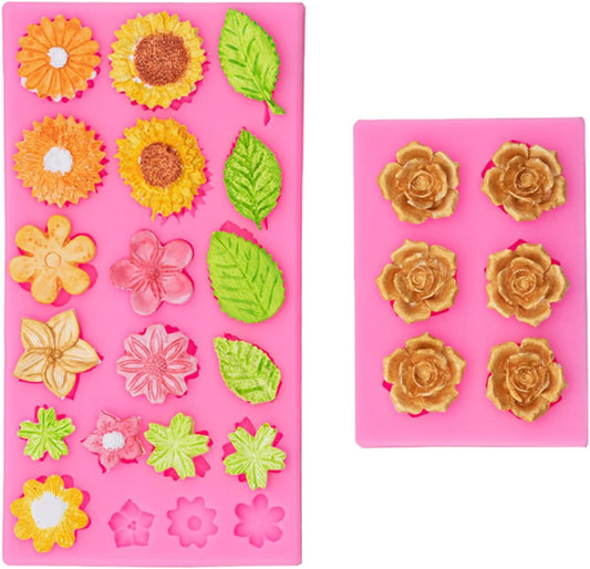 Flower Silicone Veiner Mold Set, Fondant Flower Veining Mold Tulip Orchid Molds Sugar Gum Paste Molds Cake Decoration Tool for Tulips Hibisus Rose Leaf