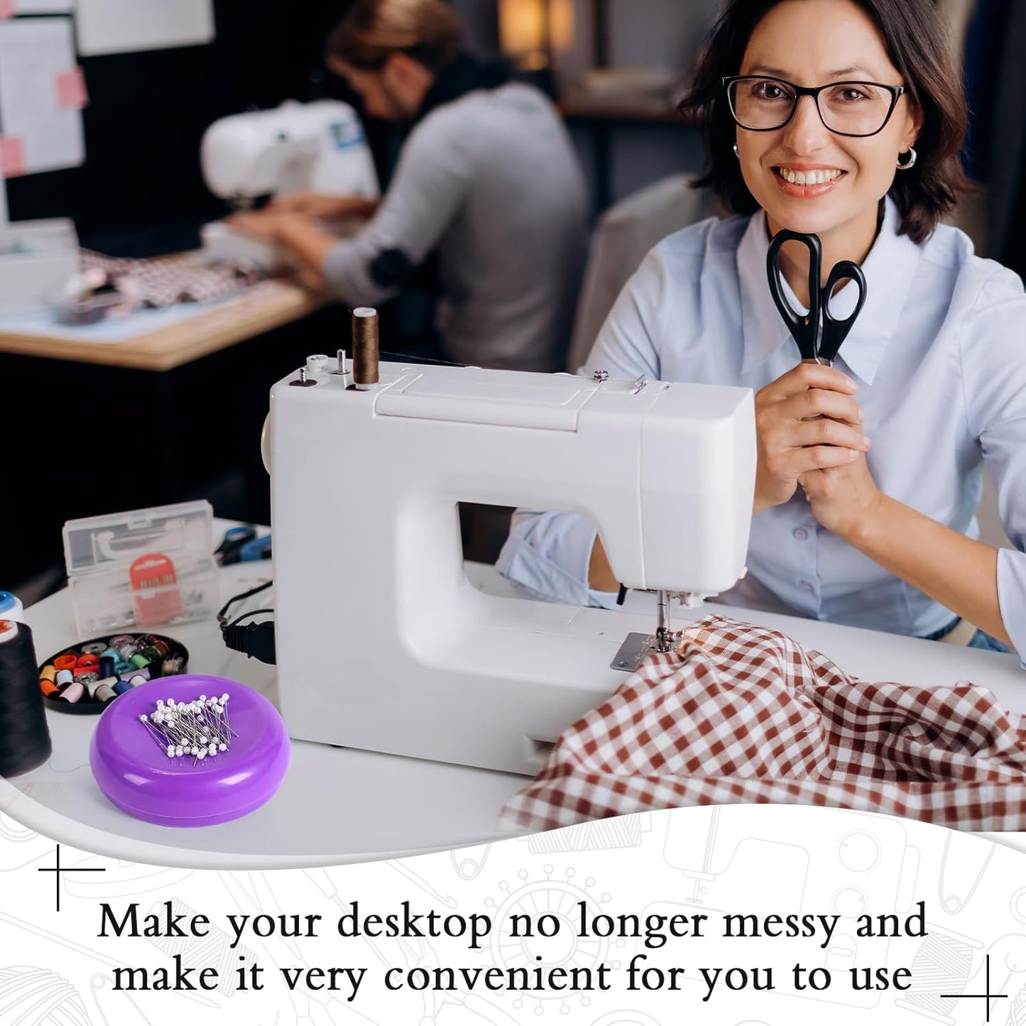 Waydress 2 Pieces Magnetic Pin Holder Sewing Pincushion Round Paper Clip Holder Magnetic Cushion Sewing Pin Push Hairclip Storage Case Needle Cushion for Sewing DIY Project(Purple)