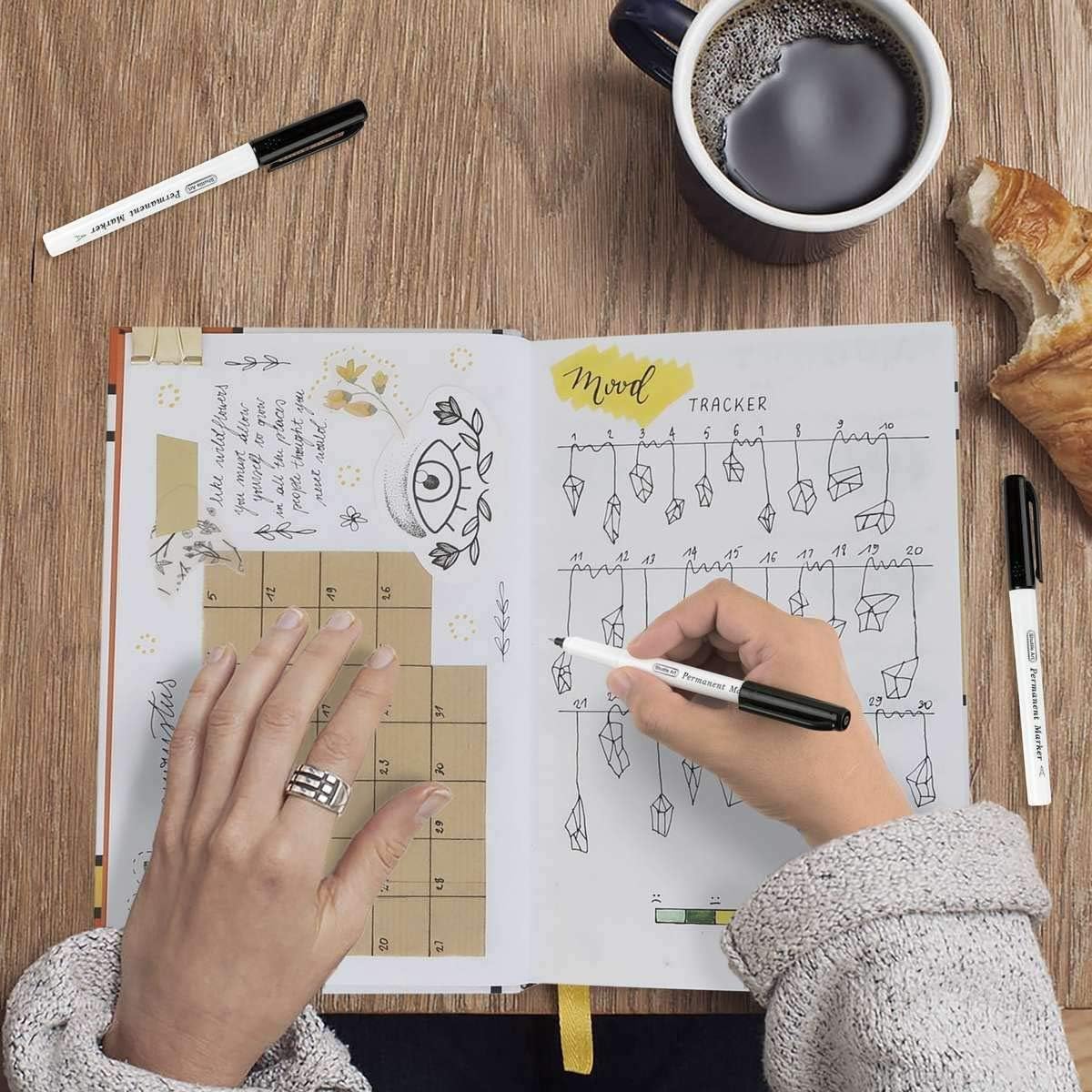 Shuttle Art Permanent Marker, 30 Pack Ultra Fine Point Black Permanent Marker set, Works on Plastic,Wood,Stone,Metal and Glass for Doodling, Marking