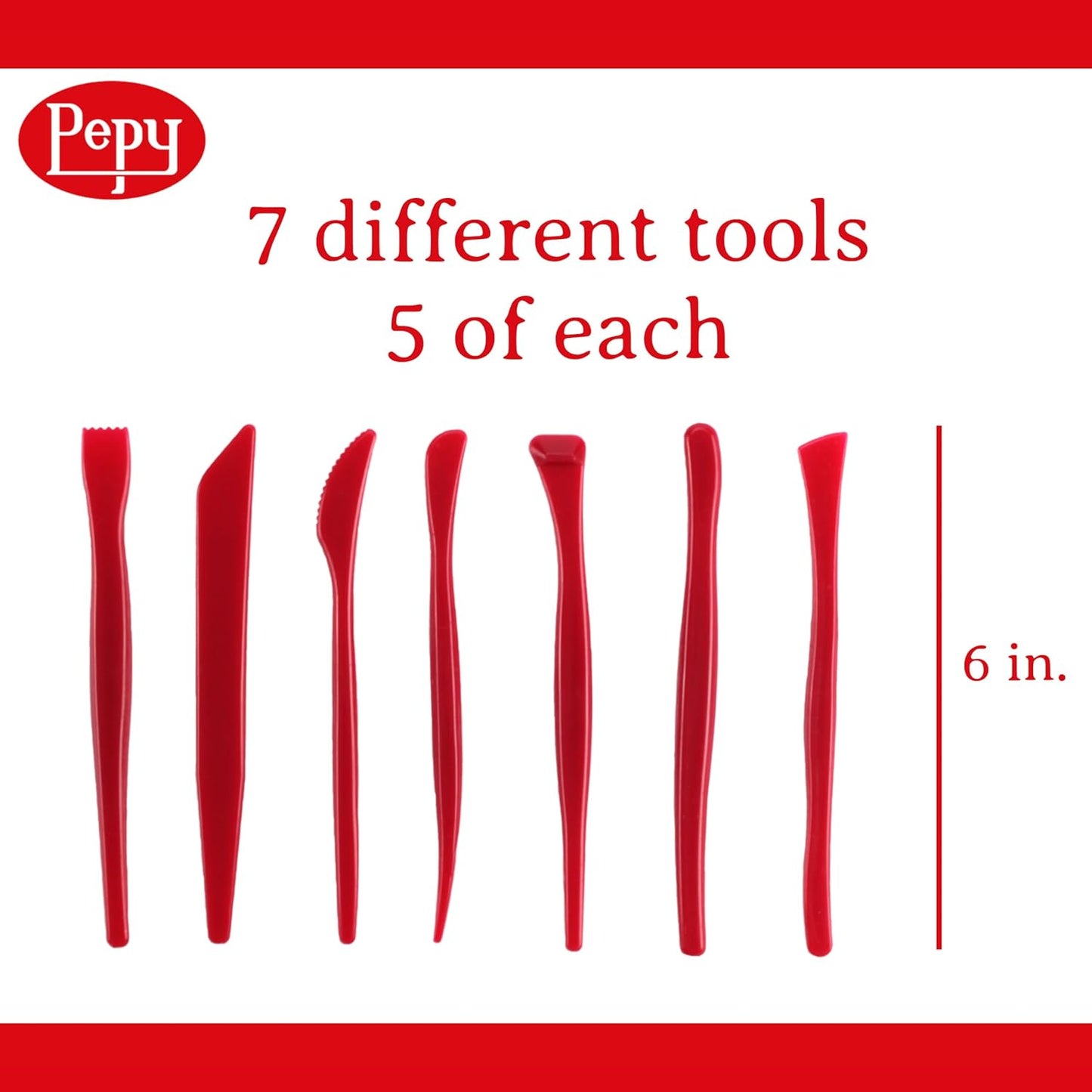 Pepy 35 PC Clay Sculpting Tools Set; 5 Each of 7 Different Shapes; Ideal for Polymer Clay, Air Dry Clay, Plastilina Modeling Clay, and Pottery Clay; Classroom Pack