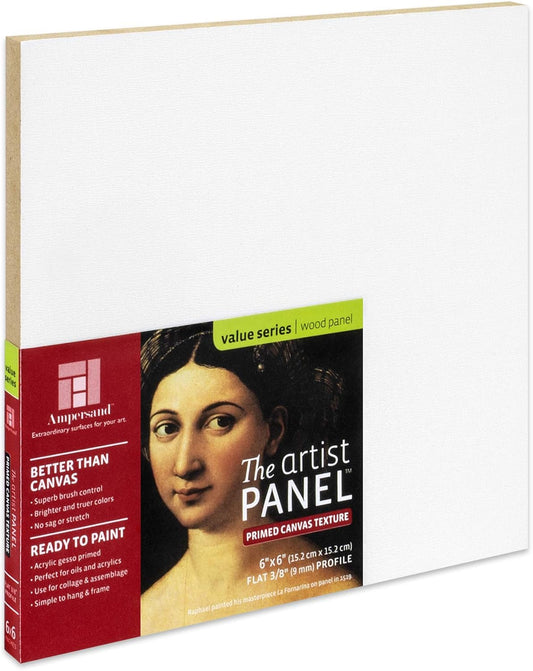 Ampersand Art Supply Wood Gesso Art Painting Panel: Canvas Texture, 3/8 Inch Depth, 6" x 6"