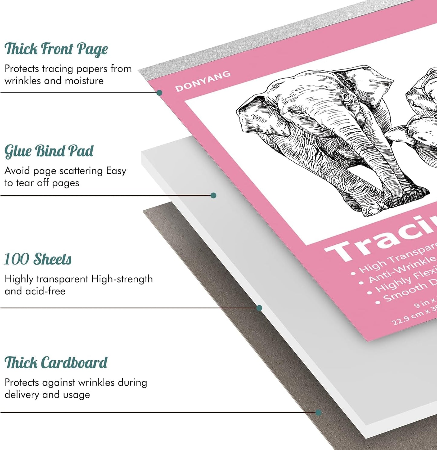 Tracing Paper 9x12 inch, 100 Sheets Transparent Vellum Paper for Tracing Pads, Translucent Tracing Paper for Pencil, Marker and Ink - Trace Images, Sketch, Preliminary Drawing, Overlays, Pink