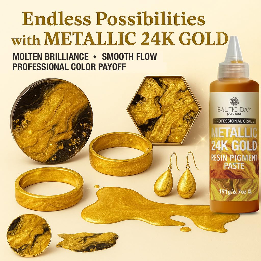 Metallic 24K Gold Epoxy Resin Pigment Paste XL (191g/6.7oz) – Opaque Epoxy Dye & High Concentration Coloring Paste, Mica Powder Alternative for Resin Art, Jewelry, Tumblers, River Tables