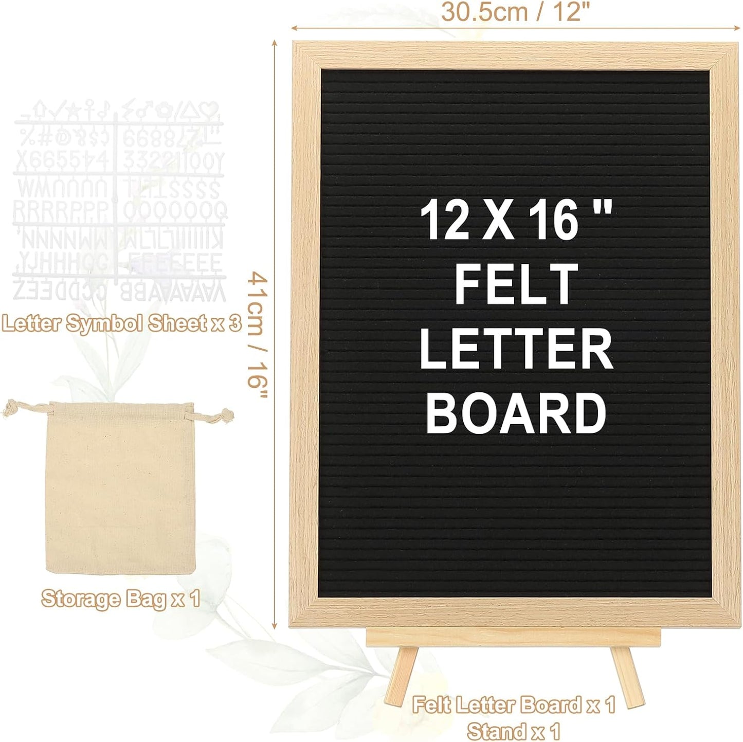 PATIKIL Felt Letter Board, 12x16Inches Black Wooden Changeable Message Board with Storage Bag Stand for Kitchen Menu Farmhouse Decor Notes, White Letter