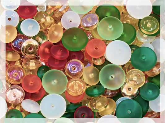 0.88oz (25g) Limited Mix of Czech Glass Spacer Beads Round Space Disc, Size & Color Mix, Spacers 01