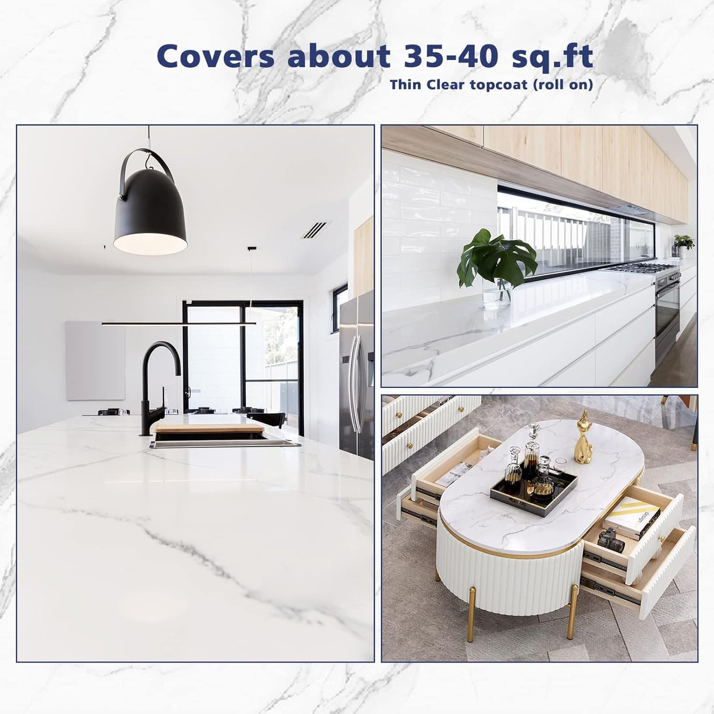 NADAMOO White Marble Countertop Paint Kit for Kitchen Bathroom, Counter Top Refinishing Kit Cover Up to 35 SQ. FT.