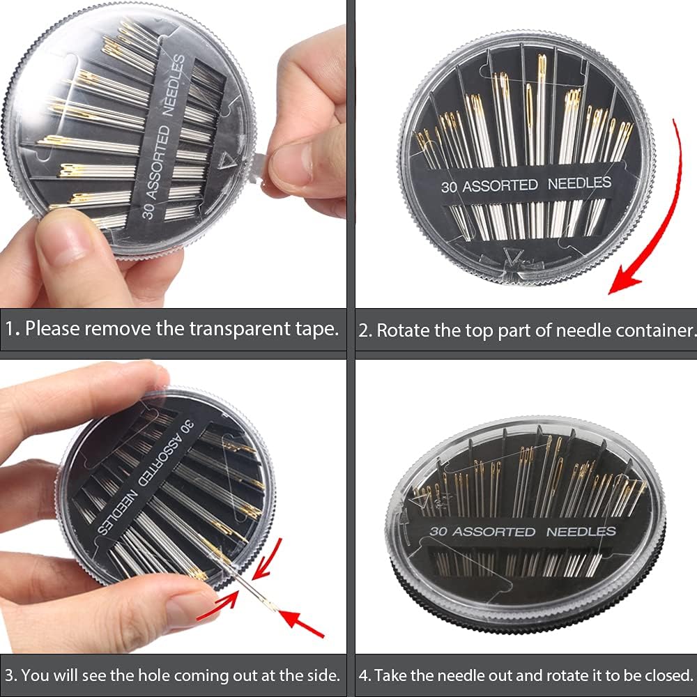 Eketirry Premium Hand Sewing Needles，1 Pack 30-Count Assorted Needles for Sewing Repair, 6 Different Sizes Sewing Needles with 2 Threaders (Blue, 1)