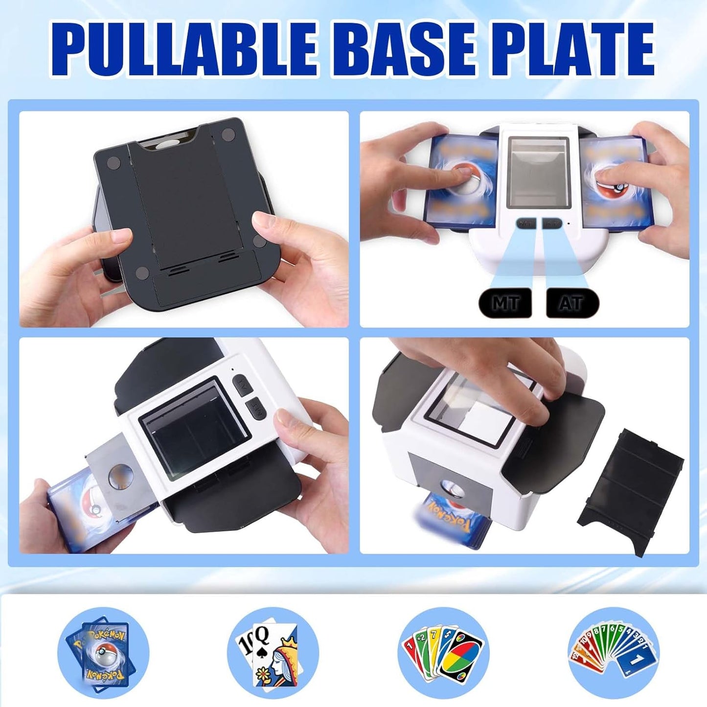 Smart Automatic Card Shuffler 1-2 Deck, Rechargeable Built-in 2000mAh Battery, Adehoei Electric Shuffling Machine for Poker, UNO, Blackjack, Skip-Bo, Phase 10, Texas Hold'em (White)