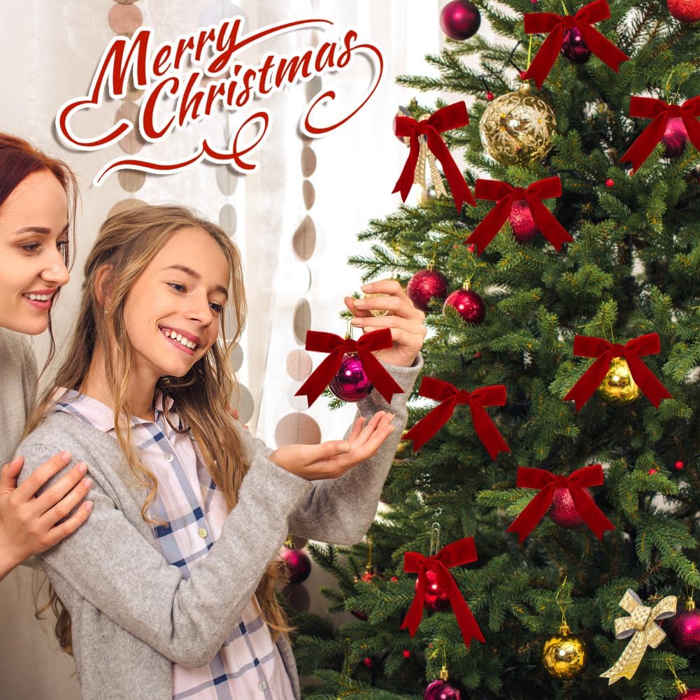 Red Velvet Ribbon, 1 Inch x 20 Yards Single Faced Red Ribbon for Gift Wrapping, Bow Making, Christmas Tree Decorations, Wreath Making and DIY Crafts (10 Yards Each Roll)