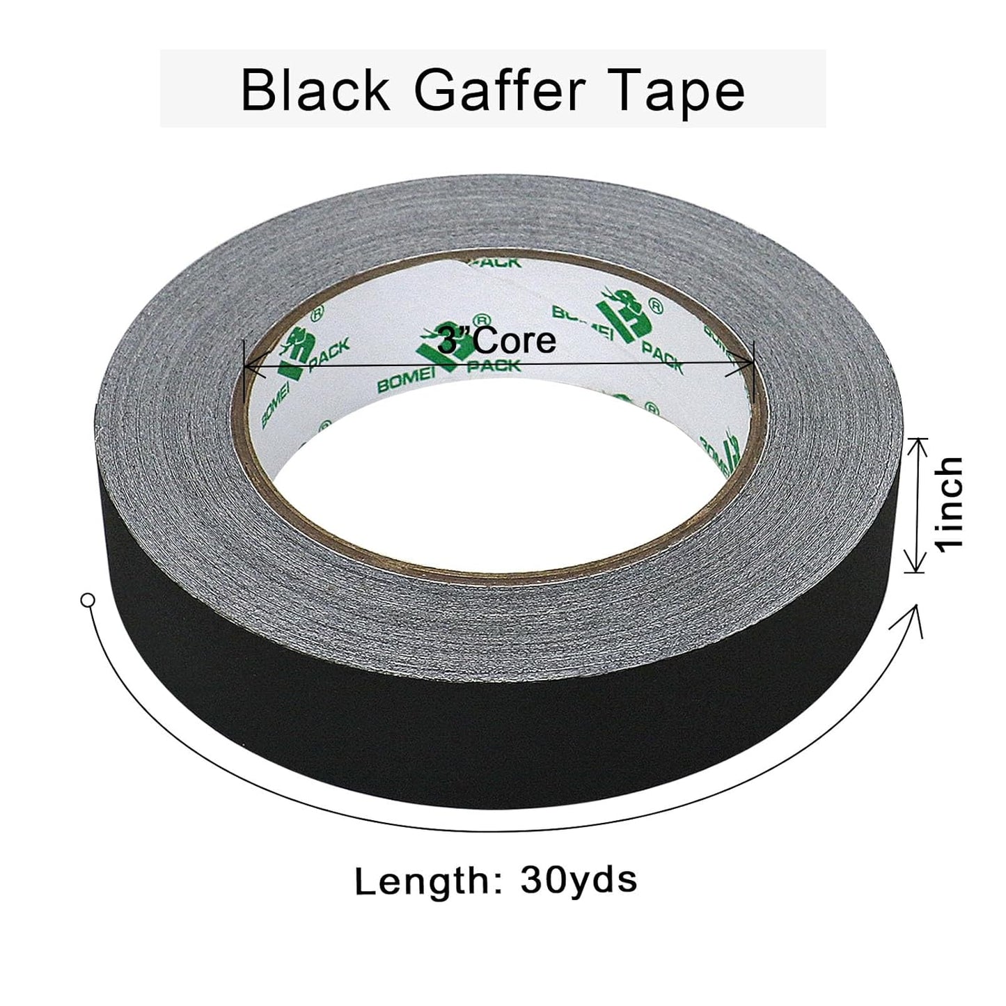 BOMEI PACK Black Gaffer Tape, Matte Non-Reflective, 1inch x 30yds No Residue Hand Tear Self-Adhesive Gaffer Tape for Labeling, Cable, Stage, Photography, Painters and Duct Repair, 1 Pack