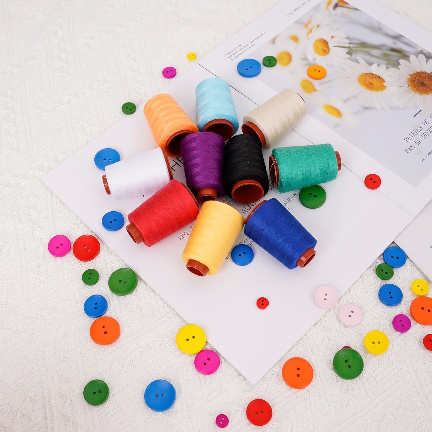 Sewing Thread Kit, 10 PCS, All Purpose Sewing Thread 40wt, Assorted Colors Each 800 Yards of Polyester Threads for Sewing Machine, Hand Stitching, Quilting, Serger (Bright Color Series)