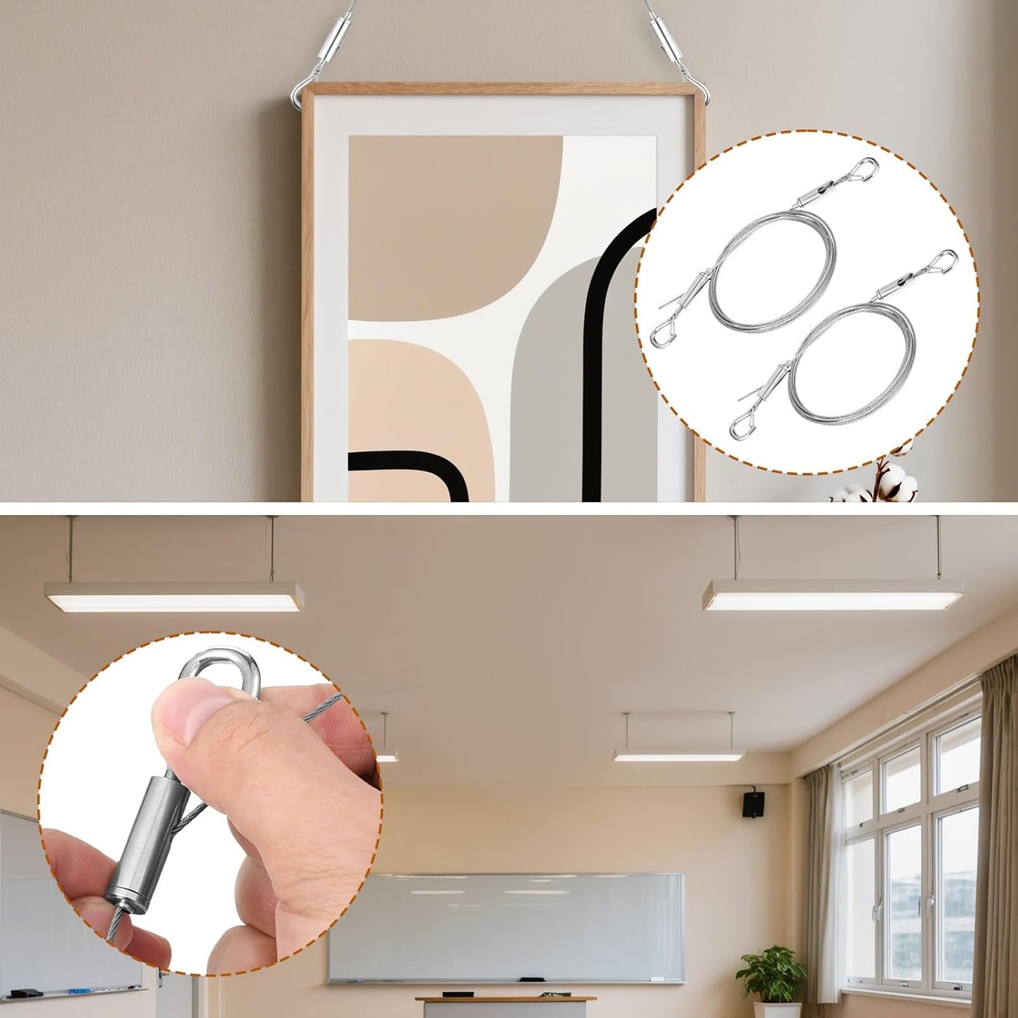 2 Pcs Heavy Duty Picture Hanging Wire Kit Adjustable Stainless Steel Wire Rope 1.5m x1.5mm Picture Frame Hang Kit with Hooks Heavy Duty Hardware Hold Up to 66lbs for Hanging Artwork Mirrors Painting