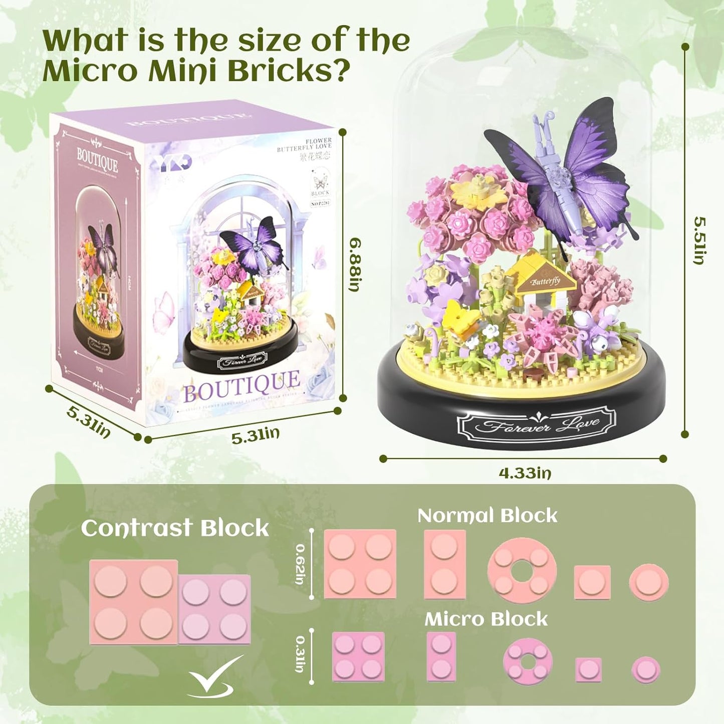 Flower Bouquet Building Set for Adults,582 PCS Animals Flowers Botanical Collection Mini Building Block Kit with Dust Cover,Butterfly Wildflower Bonzai Building Toys for Girl Women