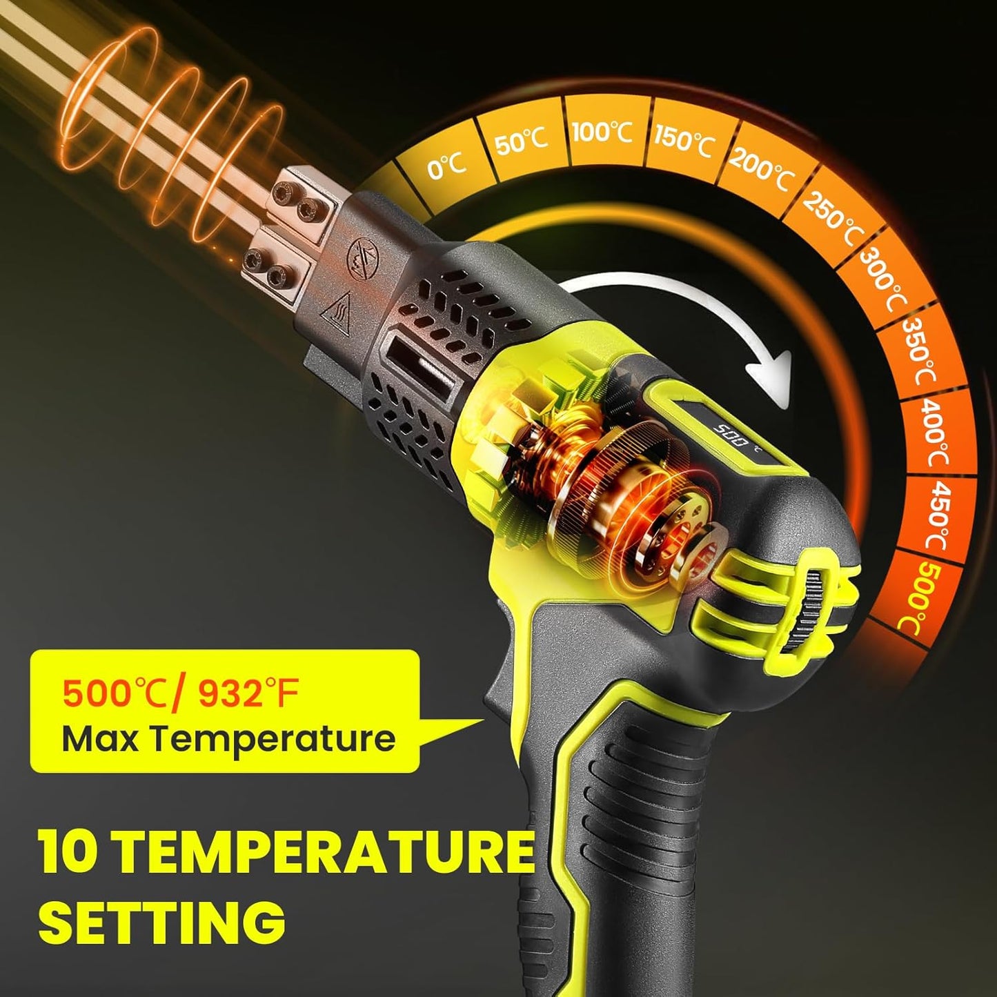 Huanyu Cordless Hot Knife with Temperature Display 100W Max 500℃ 3.0Ah Battery Powered Air Cooling Cutting Tool 2 Blades 4"+6" Set Electric Hot Knife for Styrofoam, Rope, Fabric, Acrylic