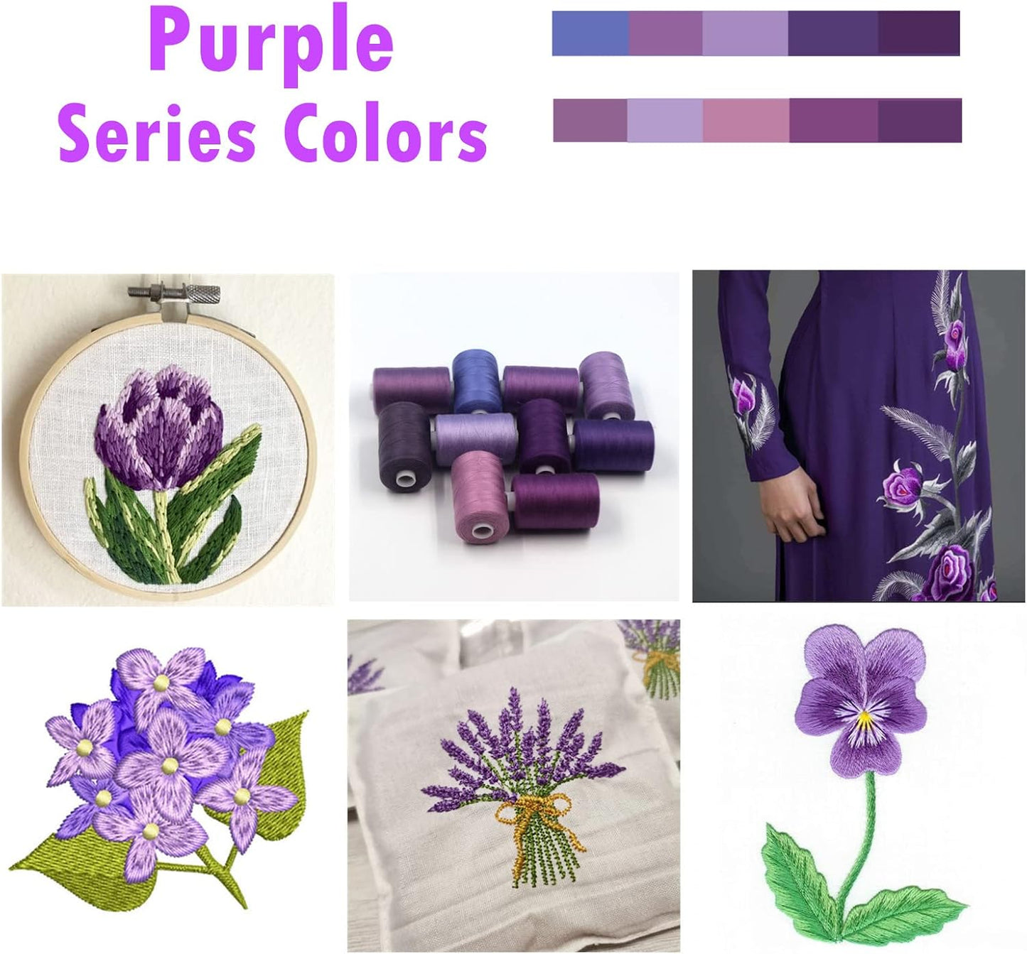 Simthread All Purpose Sewing Thread, 10 Spool Assorted Purple Series 1000 Yards Each Bobbin Polyester Thread for Sewing, Handy Polyester Sewing Threads for Sewing Machine - (Purple Series)