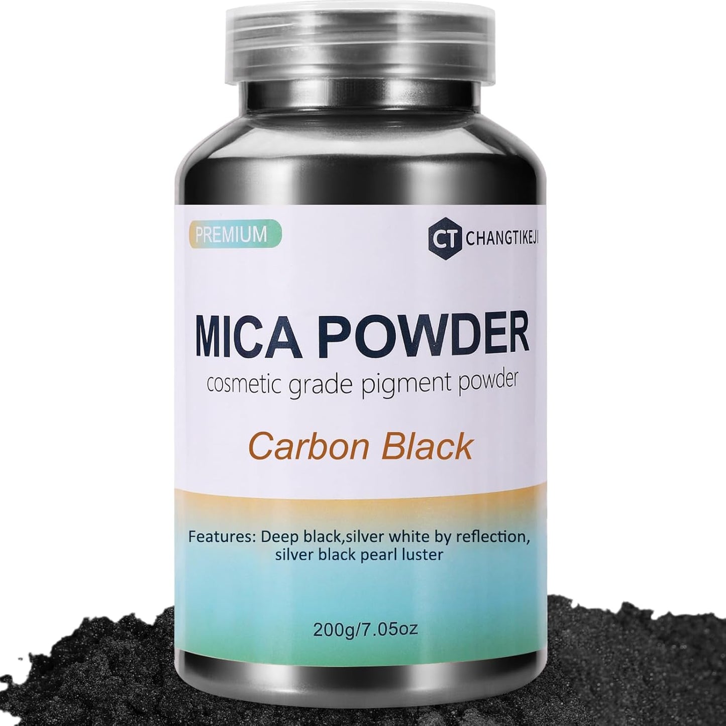 Mica Powder,7.05OZ（200g）,Carbon Black Mica Powder Pigment for Epoxy Resin，Lip Gloss，Car Paint，Dye，Soap Making，Nail Polish,Epoxy Resin,Candle Making,Bath Bombs
