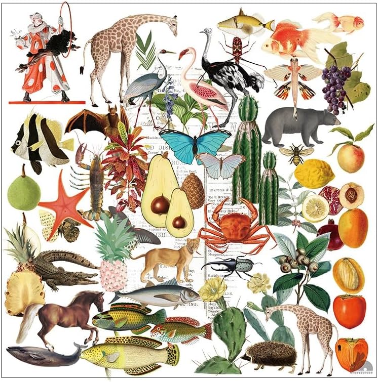 Vintage Vellum Stickers Floral Plants Elements Scrapbooking Supplies Flowers Botanic Natural Translucent Paper Self-Adhesive Junk-Journal Items (Animal World)