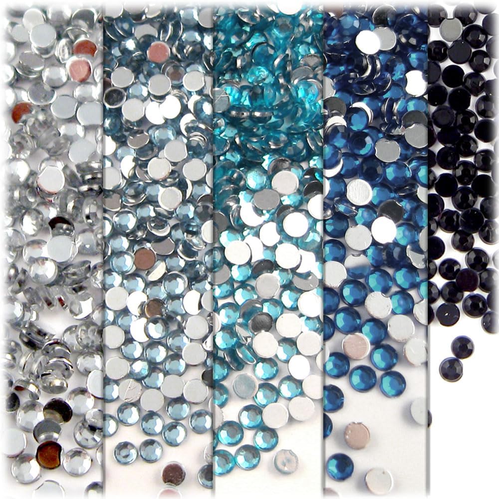 The Crafts Outlet 5-PK Set (7,200-Piece), Round 3mm Rhinestones, Flatback, Gray Tones