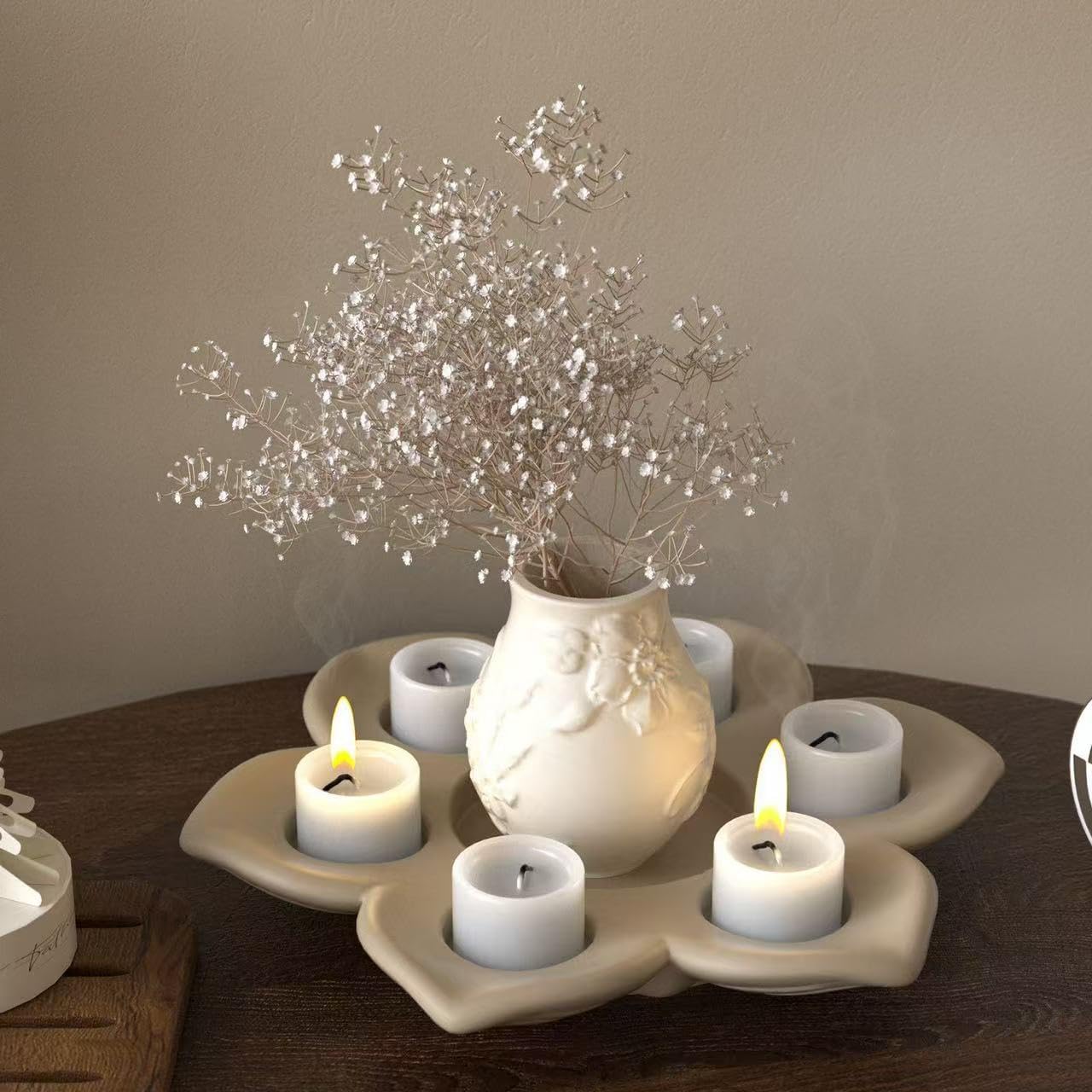 Large Size Lotus Tealight Candles Holder Resin Mold, 7 Empty Spaces 3D Flower Candlestick Epoxy Casting Silicone Molds, Big Tea Light Candle Holders Paint Tray Palette Resin Mold