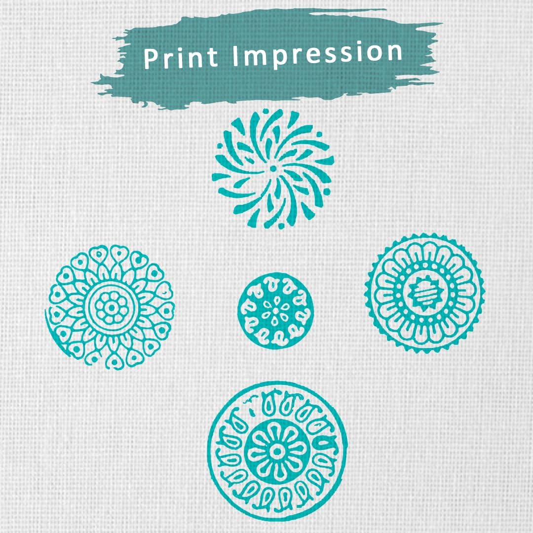 Round Shape Wooden Stamp Block for Block Printing - Handcarved Stamps for Saree Border/Scrapbook/Fabric/Textile/Paper/Clay/Pottery (Set of 5) Hashcart®