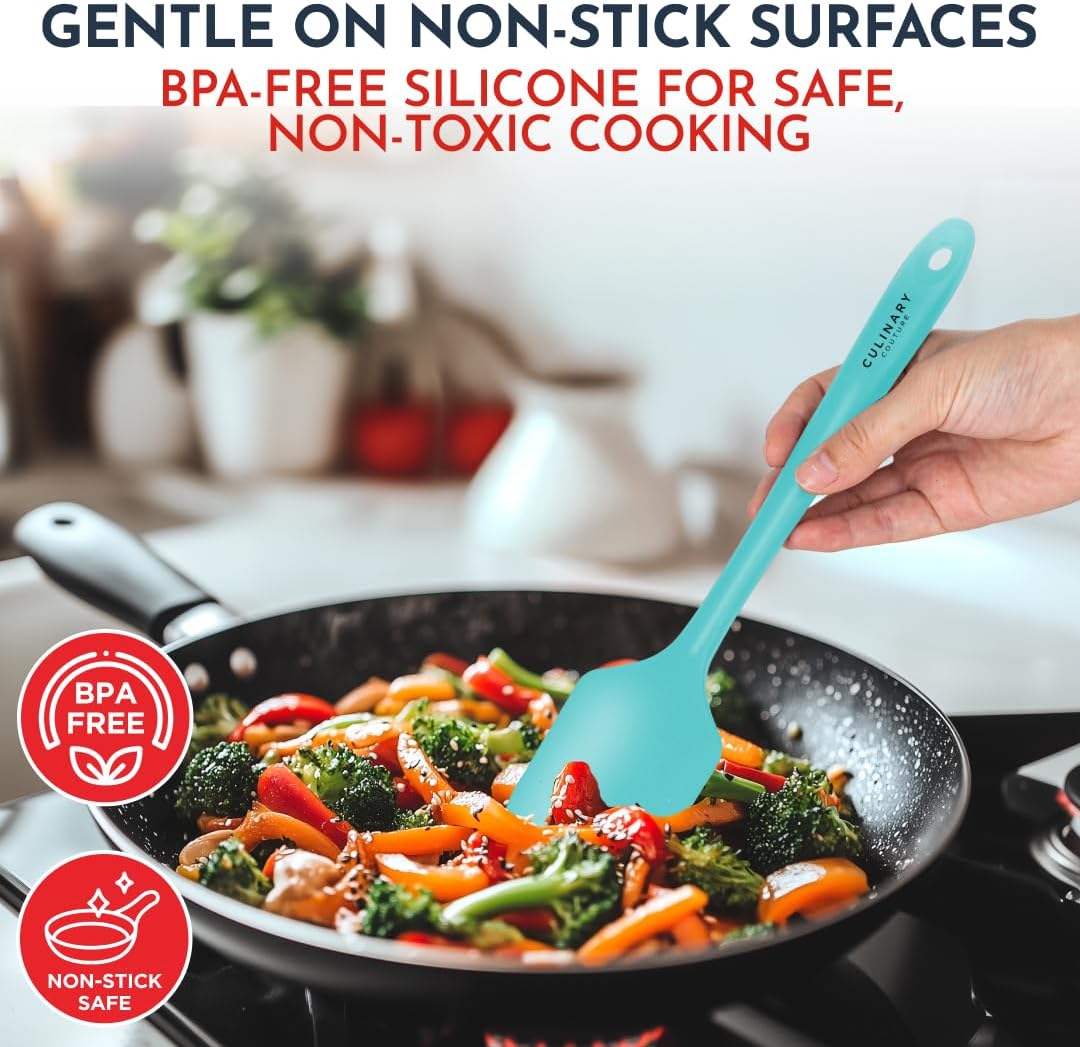 Culinary Couture 4-Piece Aqua Baking Spatula Set - Rubber Spatulas Silicone Heat Resistant, BPA-Free - Spatula Set for Nonstick Cookware - Silicone Baking Utensils