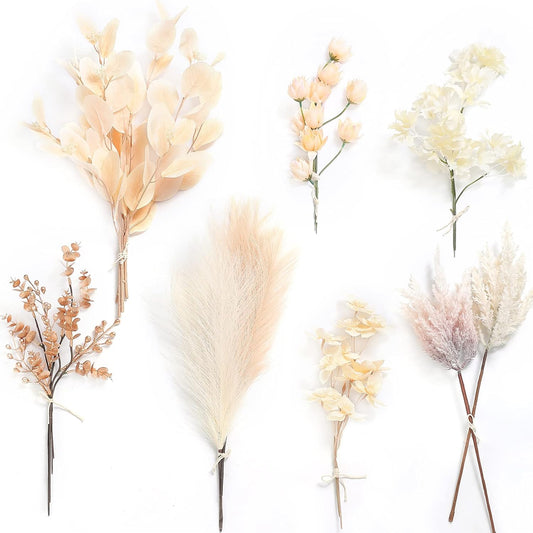 Serra Flora Artificial Greenery Spray Box Set(Pack of 19pcs) with 7 Kinds of DIY Wedding Bouquet Filler Table Centerpieces and Floral Arrangement (Champagne)