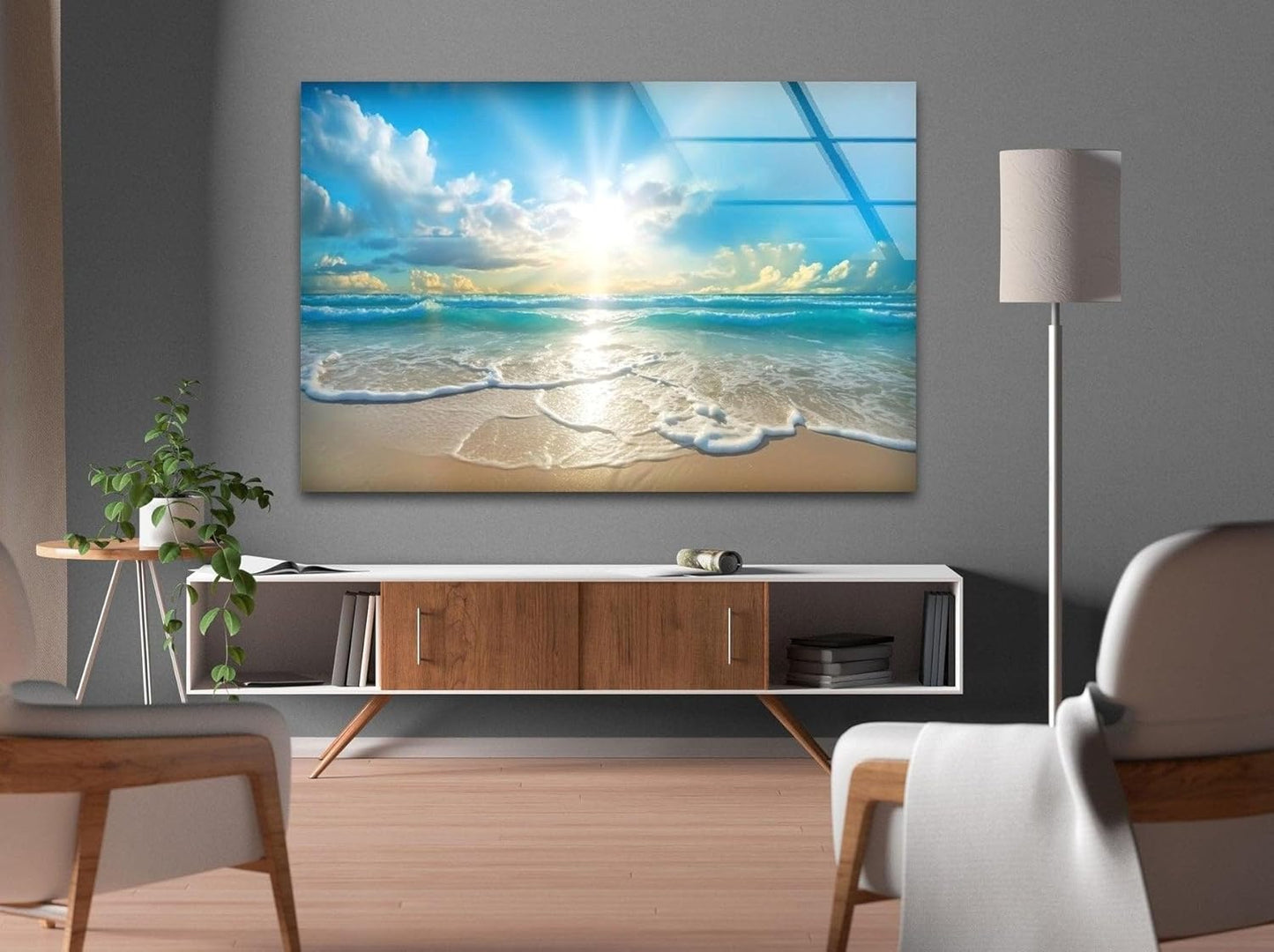 My Photostation.com 48Wx32H'' Beautiful Sunset & Ocean Glass Wall ArtTempered Glass Printing Wall Decor Large Wall Art Wall Hangings