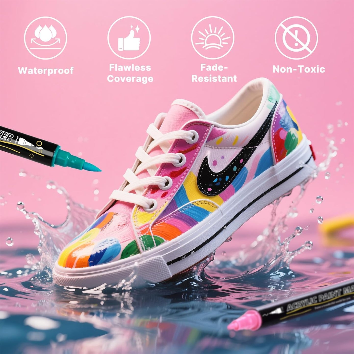 Tongfushop 120 Colors (12 Metallic) Acrylic Paint Marke, Dual Fine & Brush Tip Paint Pens, No Bleed & Quick-Dry with Case for Rock Painting, Canvas, Wood, Ceramic, Glass, Adult & DIY Art Supplies