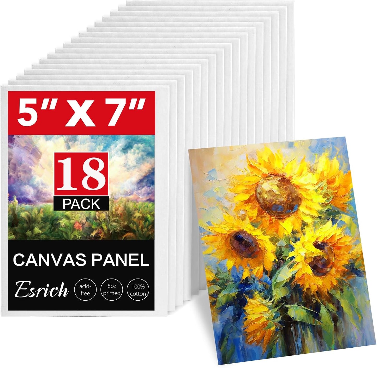 ESRICH 5x7IN Small Canvases for Painting, 18 Pack Mini Canvas Boards 100% Cotton Painting Canvas Primed Acid Free Mini Blank Canvas Panels for Oil Paint,Watercolor,Acrylic Paint,Gouache&Tempera.