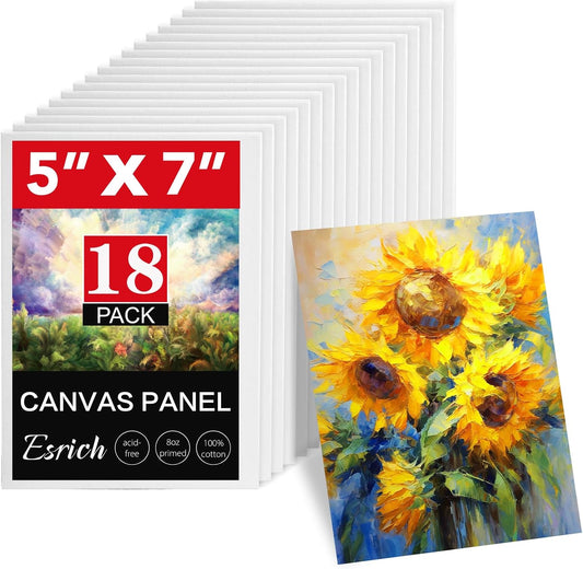 ESRICH 5x7IN Small Canvases for Painting, 18 Pack Mini Canvas Boards 100% Cotton Painting Canvas Primed Acid Free Mini Blank Canvas Panels for Oil Paint,Watercolor,Acrylic Paint,Gouache&Tempera.
