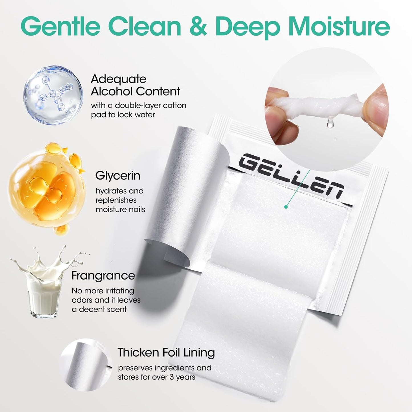 Gellen 400 Pack Nail Cleanser Pads, Alcohol Pads for Nails, Individually Wrapped Nail Prep Pads, Lint-free Tacky Layer Residue Remover Wipes for Acrylic & Builder Gel Polish Press-ons