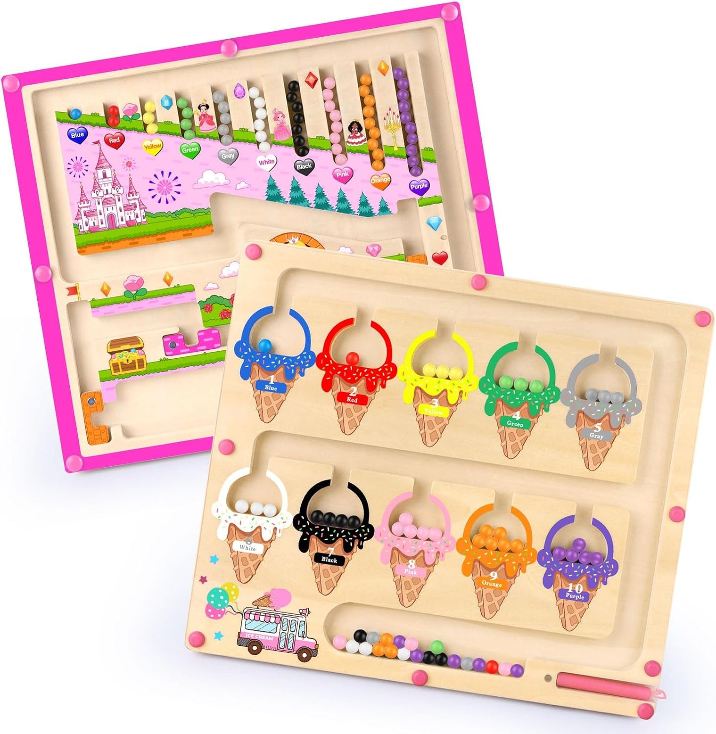 2 in 1 Magnetic Color and Number Maze Montessori Toy for Girls Dual Purpose Wooden Magnetic Puzzle Early Learning Activity for Preschool Children Magnetic Maze Board Educational Game