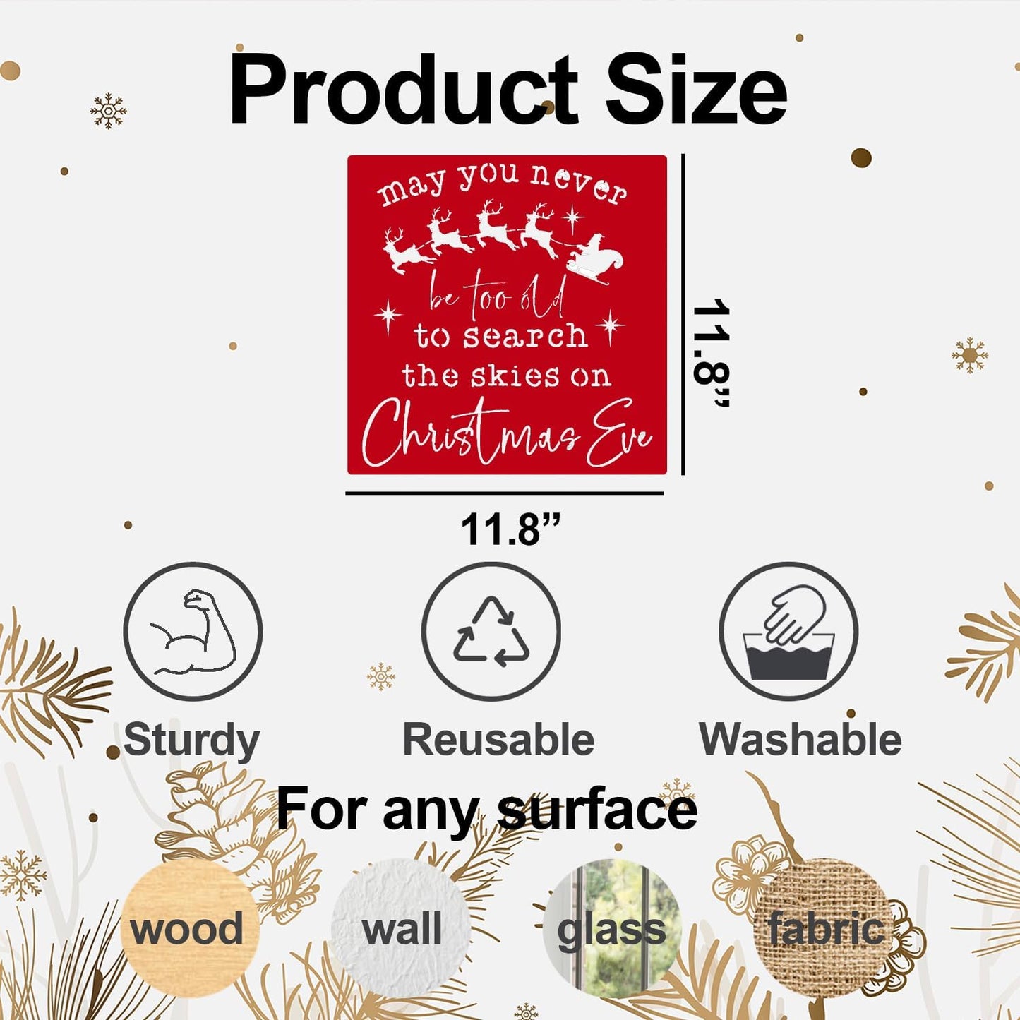 Christmas Stencils for Painting on Wood 12" Large Christmas Stencils for Crafts Reusable Santa Hot Coca Candy Cane Holiday Stencil Drawing Templates for Wood Fabrics Porch Hanger Winter Decor