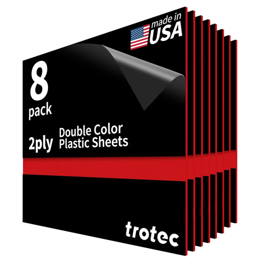 Trotec TroLase | 12"x12"x1/16", 8 Pcs | Black/Red| 2 Ply | Modified Acrylic | Laser Engraving Double Color Plastic Sheet | Engraving Blanks for Laser, Saw, Guillotine | Made in USA