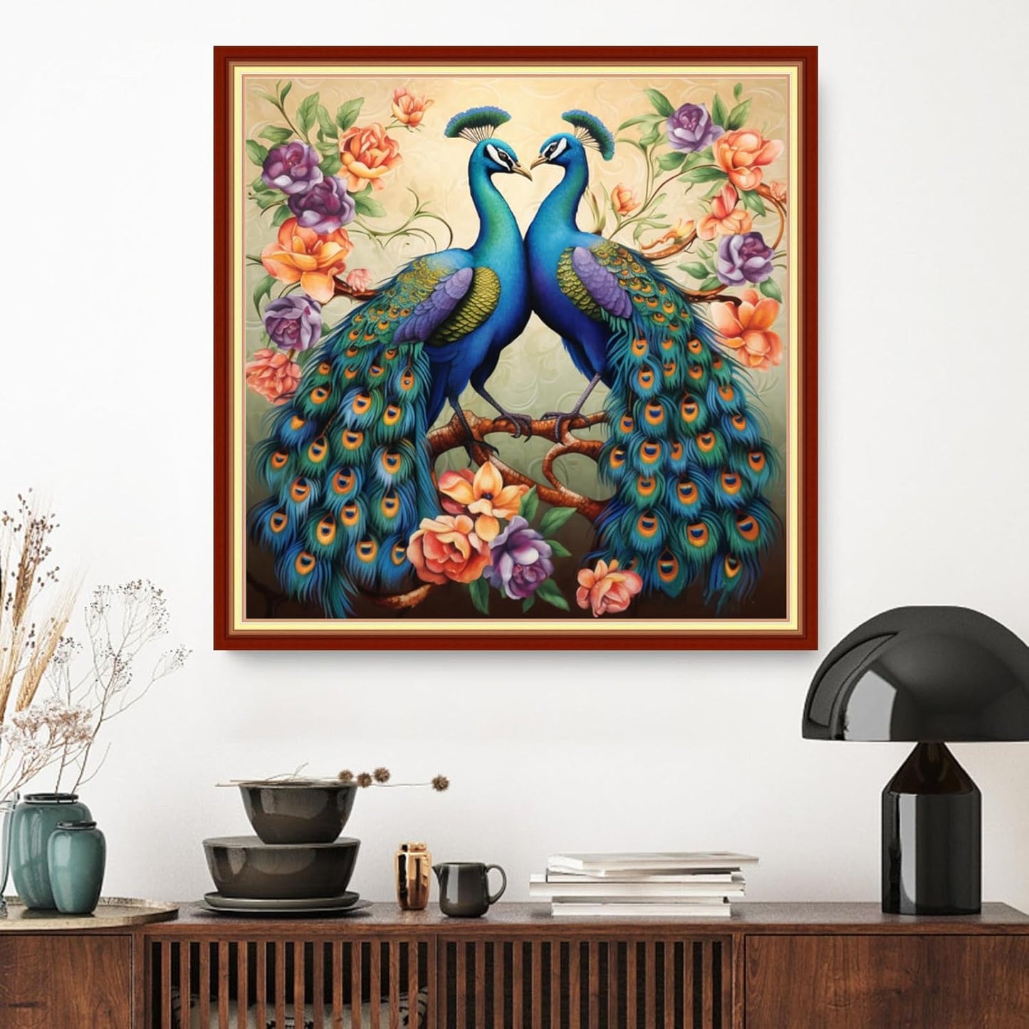 Dimxvean Stamped Cross Stitch Kits,Cross Stitch Kits for Adults Beginners,Embroidery Kits Full Range of Cross Stitch Stamped Kits Needlepoint Kits Cross Stitch Patterns- Peacock Flower 18x18 inch