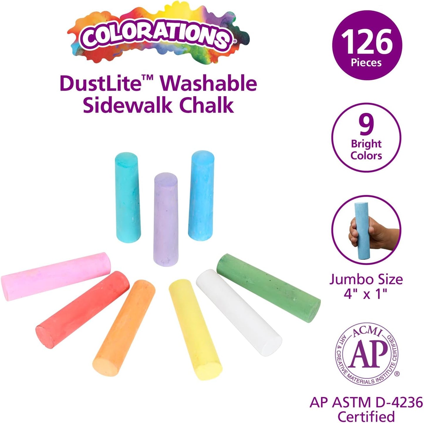 Colorations sidewalk chalk classroom pack, Assorted Set, Outdoor Play, Screen-free, Creativity, Drawing, Hopscotch, Easy to Grip, Colors & Patterns