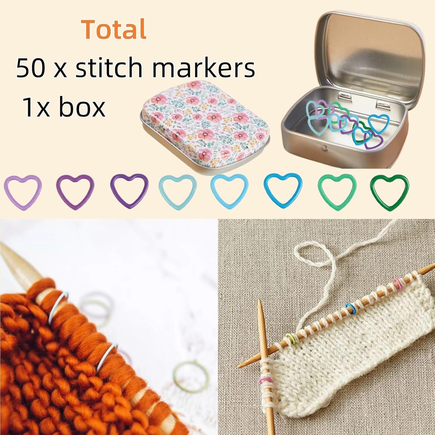 Hilsayum Triangle Shape Stitch Markers with Floral Pattern Storage Box,Crochet Markers for Crocheting and Knitting