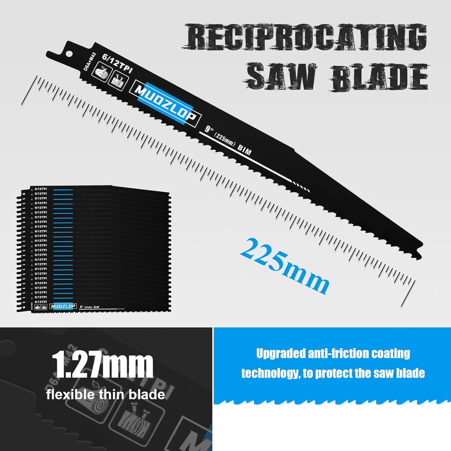 25 Pack 9 inch Reciprocating Saw Blades Set,6/12TPI High Carbon Saw Blades, Woodcutting Saw Blades with Organizer Case (25, 6/12TPI/225mm)
