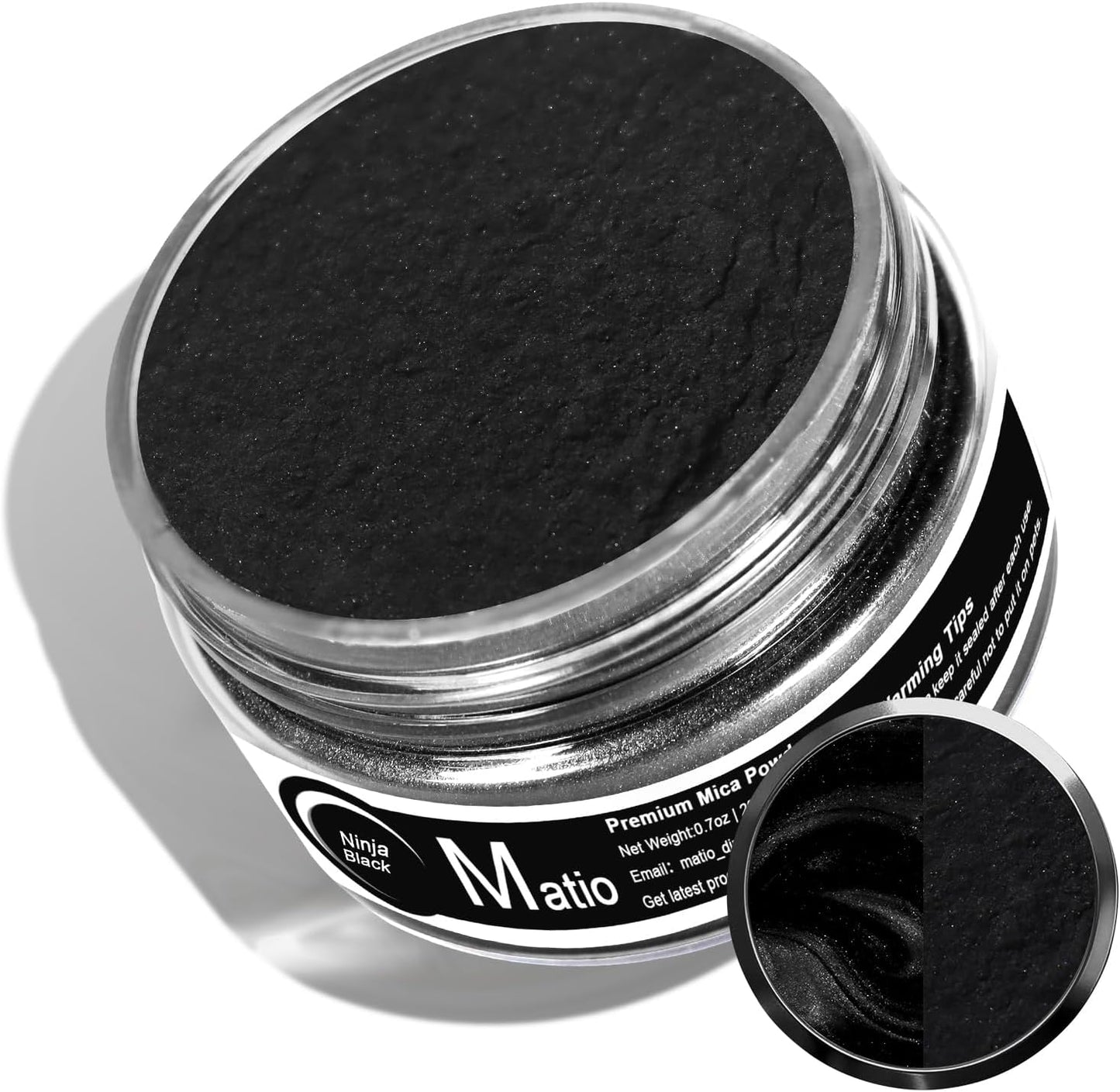 Matio Black Mica Powder, 0.7oz/20g Premium Mica Pigment Powder Natural Epoxy Resin Color Pigment for Soap Dye,Bath Bombs,DIY Arts Crafts Additive Acrylic,Woodworking,Car Freshie Supplies (Ninja Black)