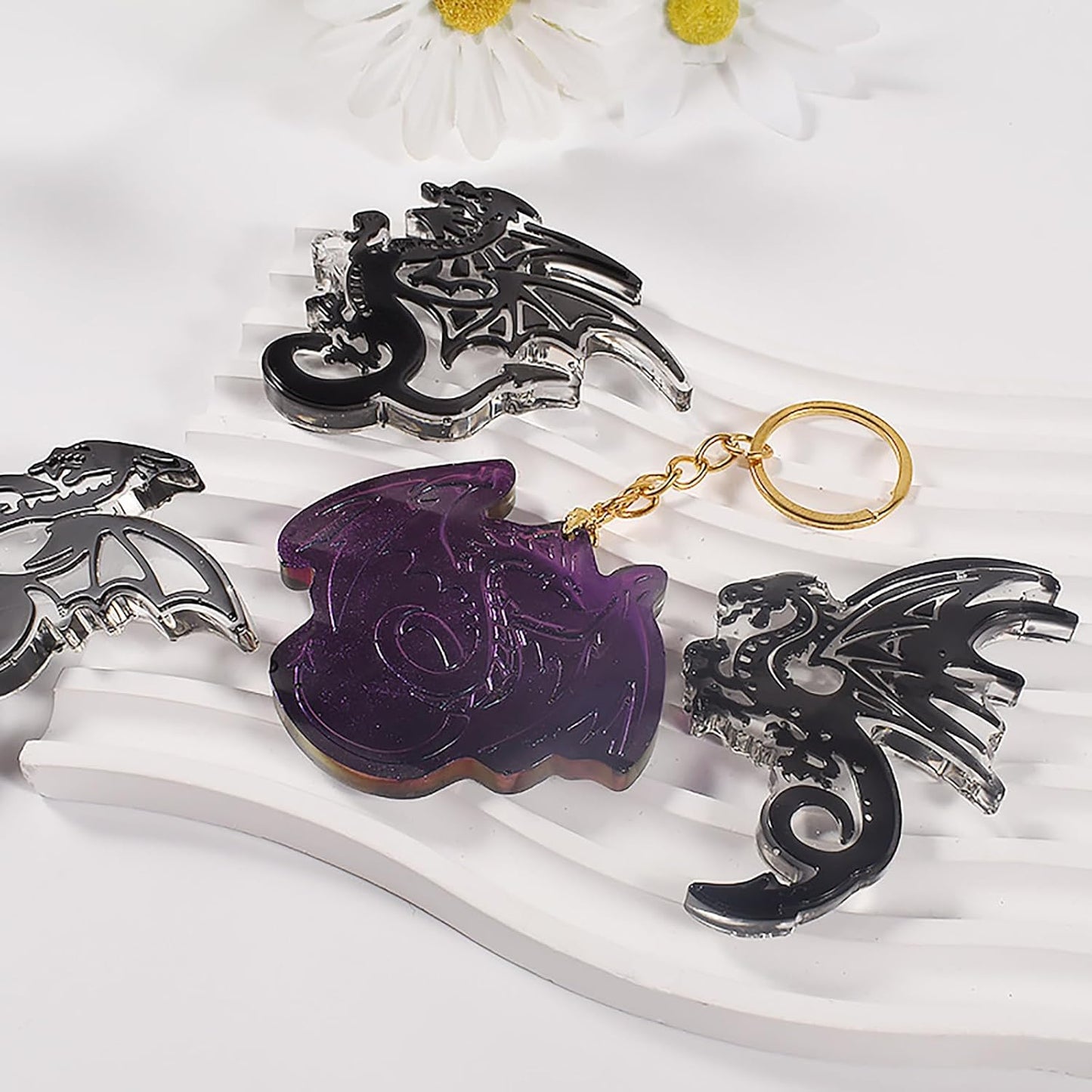 2 Pack Dragon Keychain Resin Mold - 9 Cavities Each - Multiple Style - Pendant - Resin Casting Silicone Molds for Home Decor & Candle Making Wave Spiral Mold