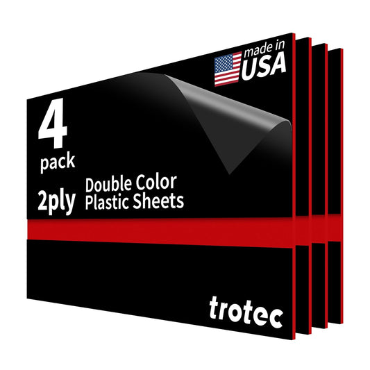 Trotec TroLase | 12"x20"x1/16", 4 Pcs | Black/Red | 2 Ply | Modified Acrylic | Laser Engraving Double Color Plastic Sheet | Engraving Blanks for Laser, Saw, Guillotine | Made in USA