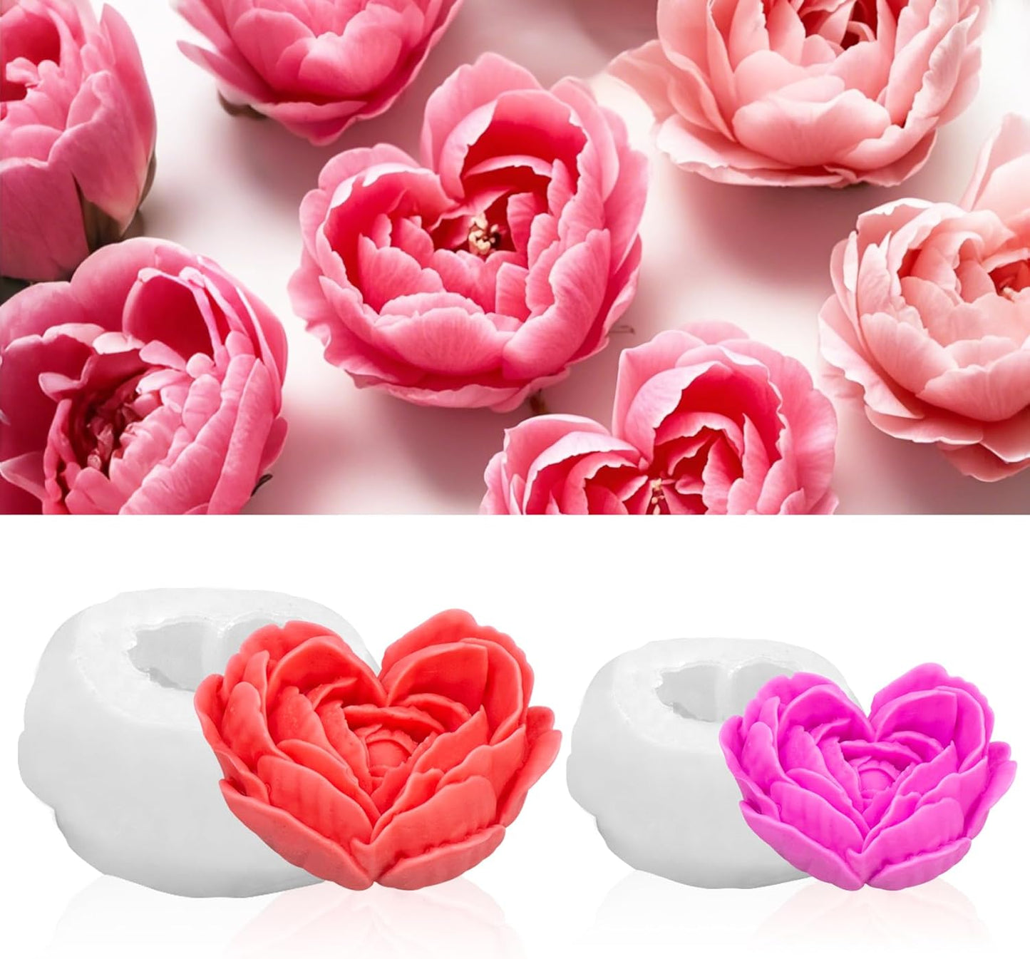 2Pcs Heart Flower Candle Wax molds Silicone Shapes for Candle Making Valentine Day Large Flower Candle Making Valentine Silicone Wax Mold for Candles moldes de silicona para velas