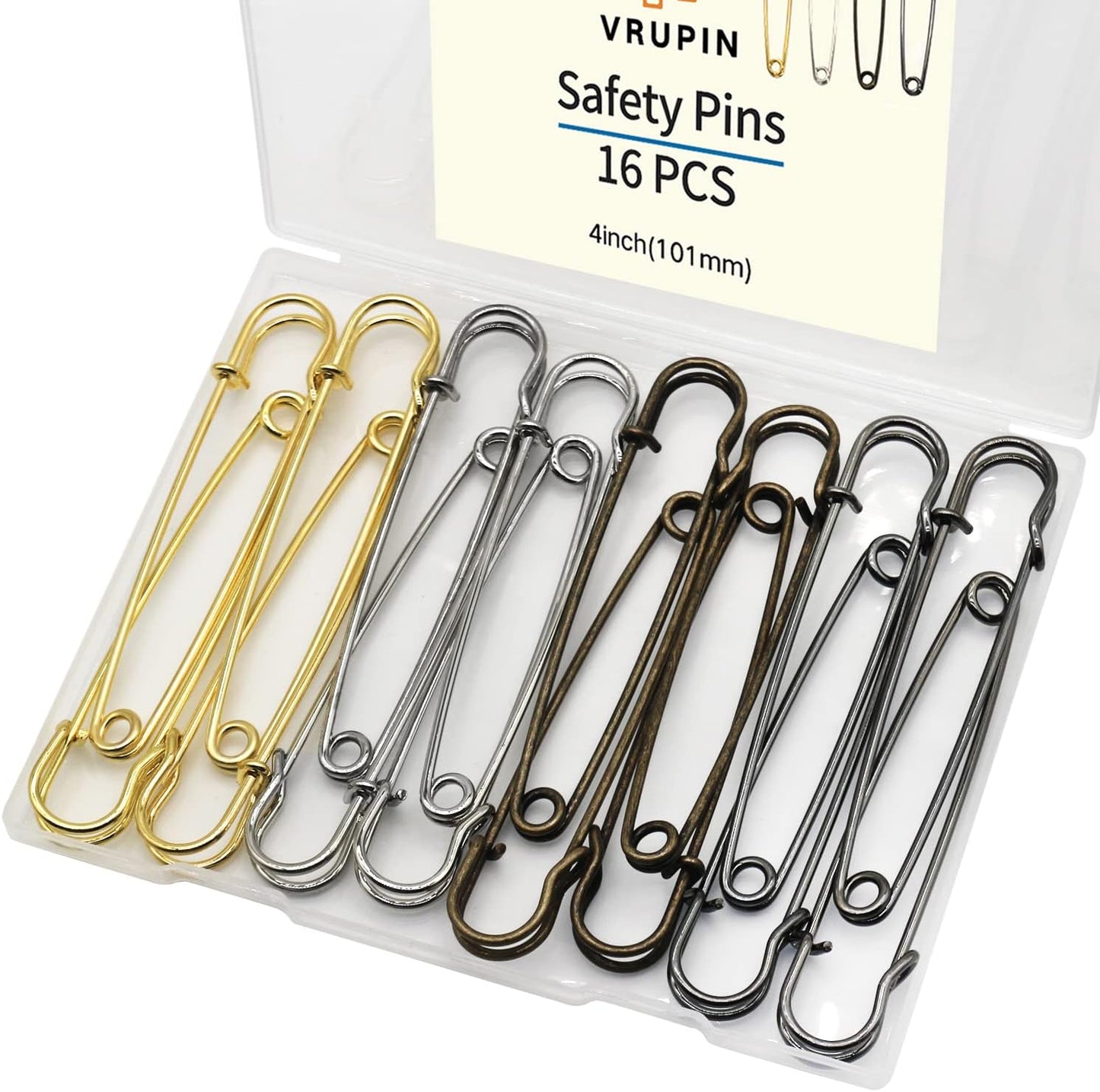 vrupin 16pcs Extra-Large 4inch Safety Pins for Crafting, Heavy Duty Blanket Pins Bulk Steel Fasteners for Blankets Crafts DIY Craftsmanship Skirts Kilts Brooch Making