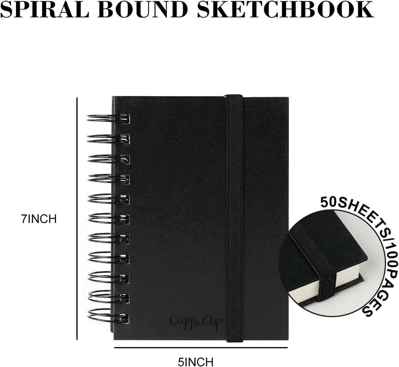 CuppaClip Sketch Book Hardcover Drawing Pad 300GSM Acid-Free Paper Spiral Bound Sketchbook 50 Sheets/100 Pages Art Supplies (Spiral Binding, 4x5.9in)